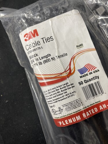 3M Brand 50 pieces 24" inch 175lb Nylon Tie Wraps Wire Cable Zip Ties Black - Picture 6 of 6
