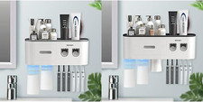 Wall-Mounted Toothbrush Holder with Automatic Dispenser  Storage Tray