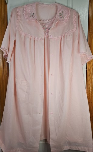 Vintage SEARS PERMA-PREST Rosa Nachthemd + Morgenmantel Hausmantel Set Große 38-40 USA