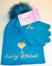 Baby Phat Girls Beanie Hat Glove Set One Size, Blue NEW