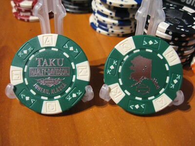 Red /& White Taku Harley Davidson Emblem Poker Chip Juneau Alaska Map