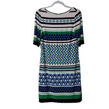 ELIZA J Geometric Printed Workwear Shift Bold Lined Career Stretch Dress 10