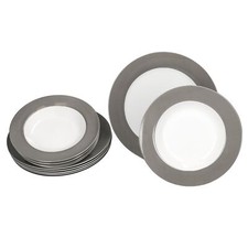 12tlg Tafelservice Variant Grau Porzellan 6 Personen Speiseteller Suppenteller 