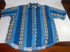 VTG Wrangler Aztec Pearl Snap Western Shirt Men's Brush Popper Blue 0706