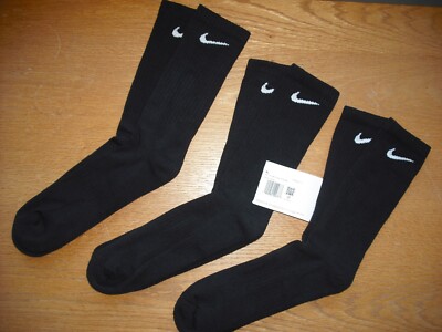 Mens NWT NIKE Crew Socks 3prs Everyday DRI-FIT Classic Black Cushioned XL(12-15)