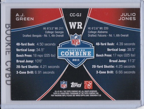 JULIO JONES & A.J. GREEN 2011 Topps DUAL RC Football AJ Alabama BENGALS FALCONS - Picture 2 of 2