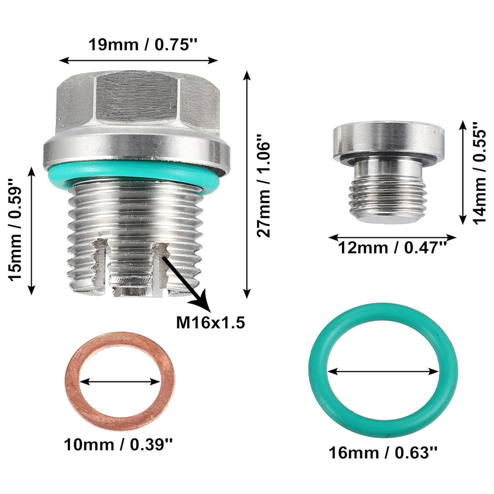 Oil Drain Plug Self-tapping Piggyback Stainless Steel Repair Kit M16.1-1.5x15mm 