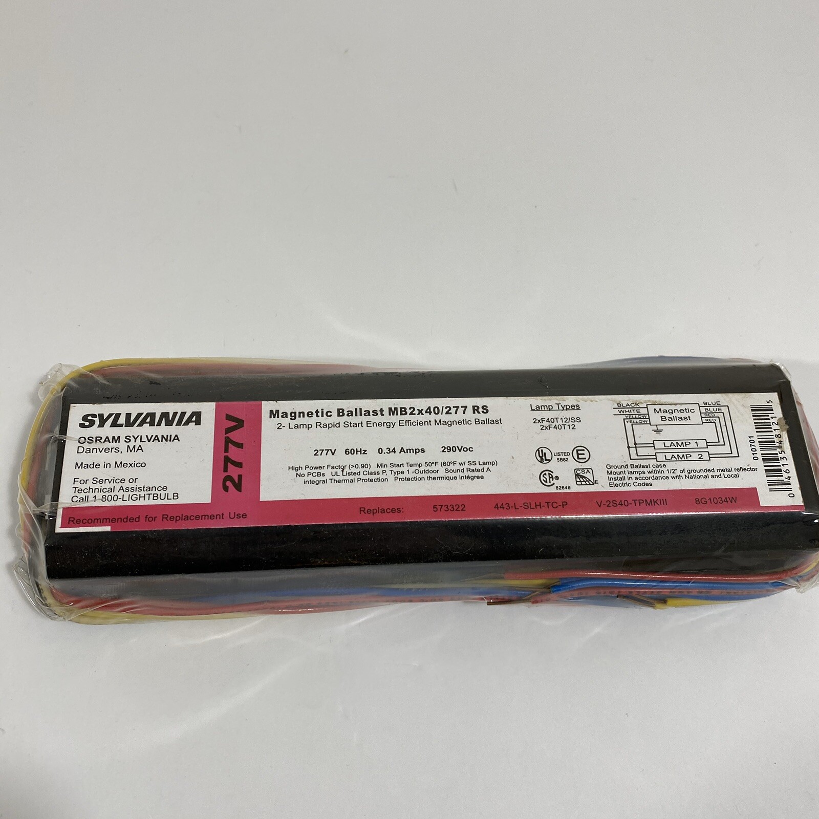 Sylvania Osram Ballast MB2x96/277 RS IS Instant Start 277V NEW