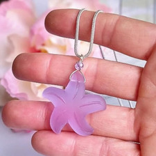 Sea Glass Starfish Pendant, Silver Snake Chain Necklace, 18 Inch, Purple