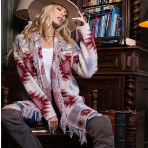 Berry Aztec Pattern Open Front Boho 