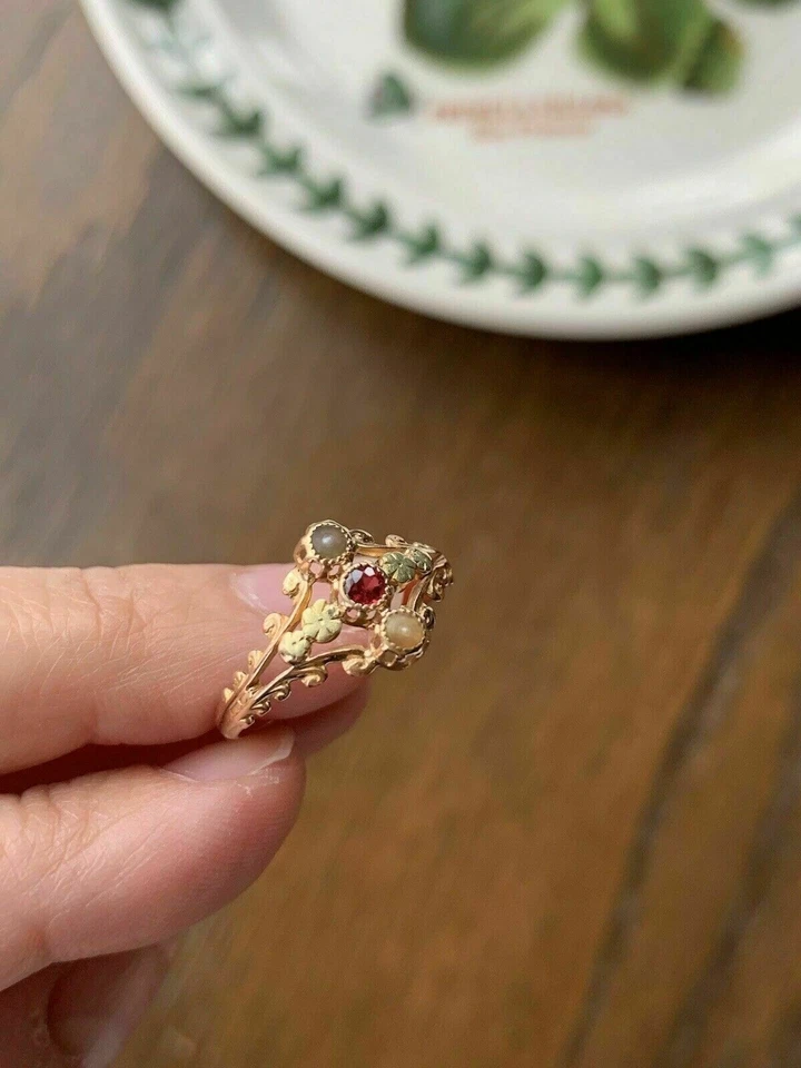 1.00 Ct Created Red Garnet Engagement French Floral Ring 14K Yellow Gold Finish - Image 3 of 4
