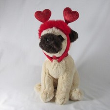 FAO Schwarz Valentines Day Dog Plush Stuffed Animal Pug Puppy Red Heart Headband
