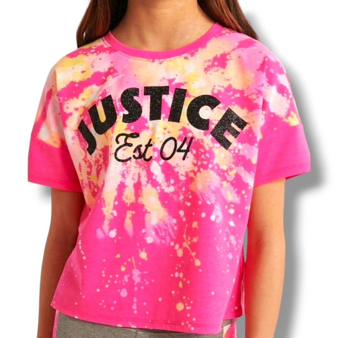 Justice Girls Pink Tye Dye Logo Short Sleeve T-Shirt Tee Shirt S