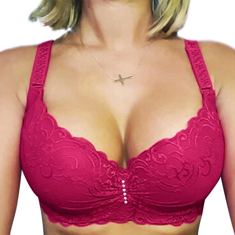 Women Push Up Bra Deep V Bras Large Bosom Flora Lace Underwear Sz 34 46 BCD DD E