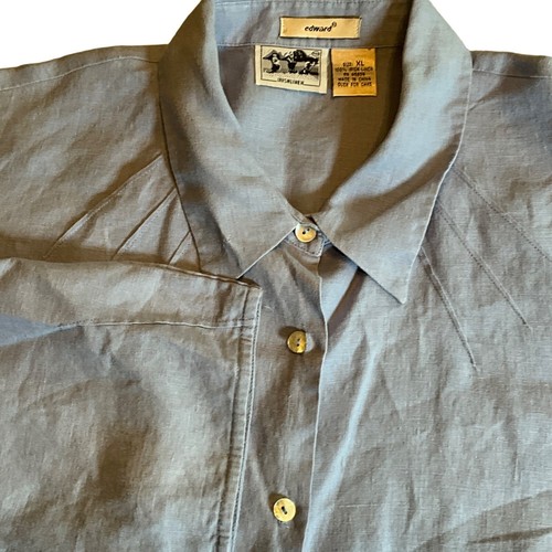 Edward Light Blue Irish Linen Button-Up 3/4 Sleeeve Shirt XL - Picture 2 of 6