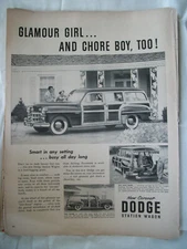 VTG 1949 Orig Magazine Ad DODGE Coronet Car Station Wagon Glamour Girl Chore Boy
