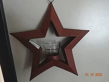 NEW COLONIAL TIN RED BARN STAR VOTIVE HOLDER
