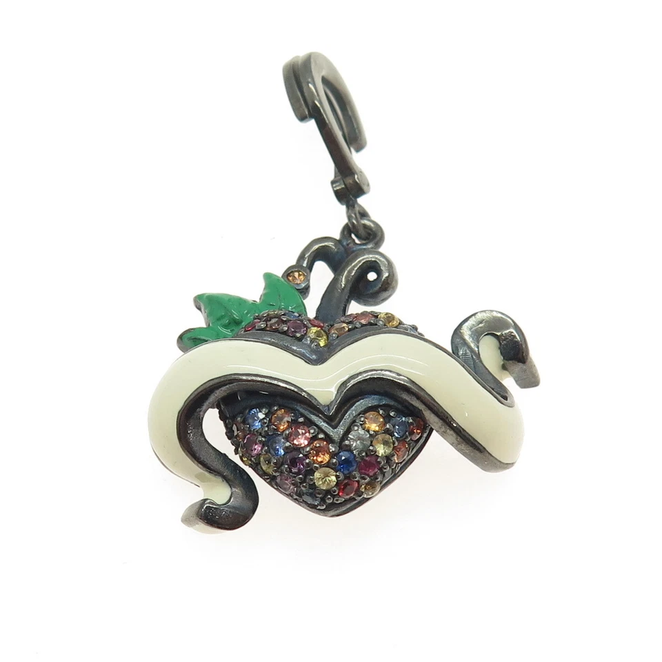 Colgante Corazón Zafiro Multicolor Real Esmalte Rodio Negro Plata de Ley 925 Foto 4 de 4