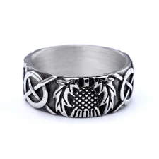 Scottish Thistle Mens Wedding Band Rings Stainless Steel Vintage Signet Ring