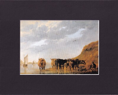 8X10'' Matted Print Art Picture: Aelbert Cuyp, Herdsman Five Cows by the River