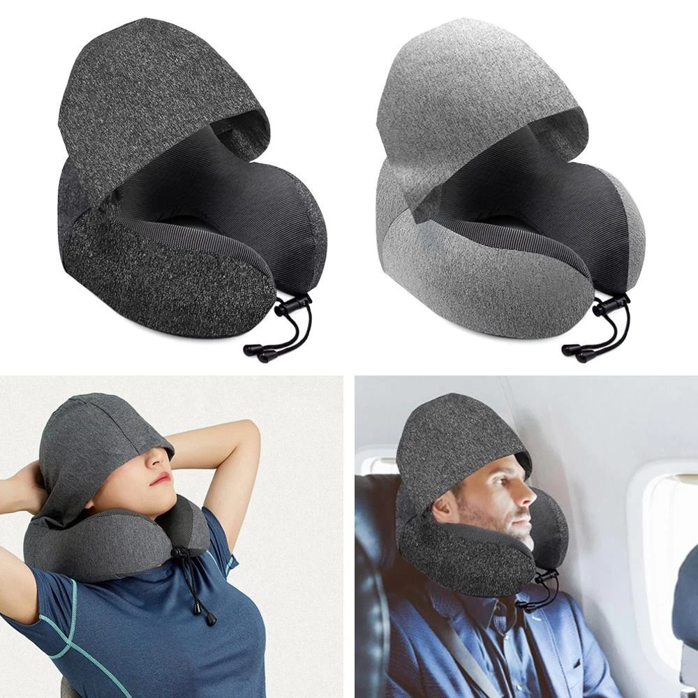 Almohada de descanso cuello almohada de viaje con capucha cuello cojín para  dormir almohada de avión