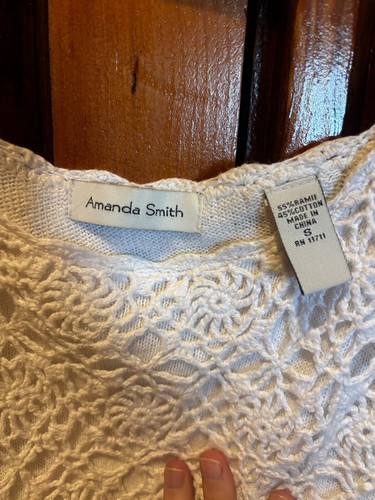 Vintage Amanda Smith White Crochet Cardigan with Tank/Shell Size Small - Picture 6 of 9