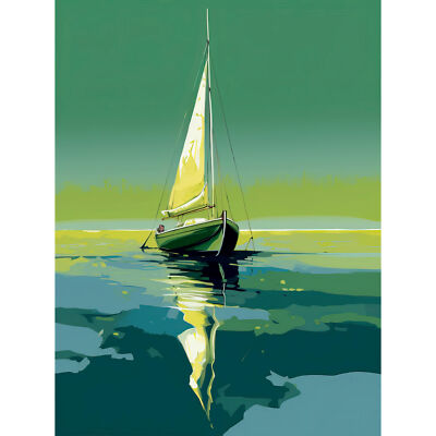 Ein Segelboot auf ruhigem Meer unter wolkenlosem Himmel Leinwand Poster Druck Wandbild
