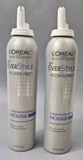 2 L'oreal EverStyle Mousse Volume Boosting 24 Hour Alcohol-Free  8 oz. NO CAPS 