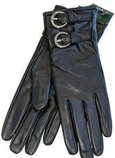 Women's Double Buckle Leather Gloves Black, Small, New.