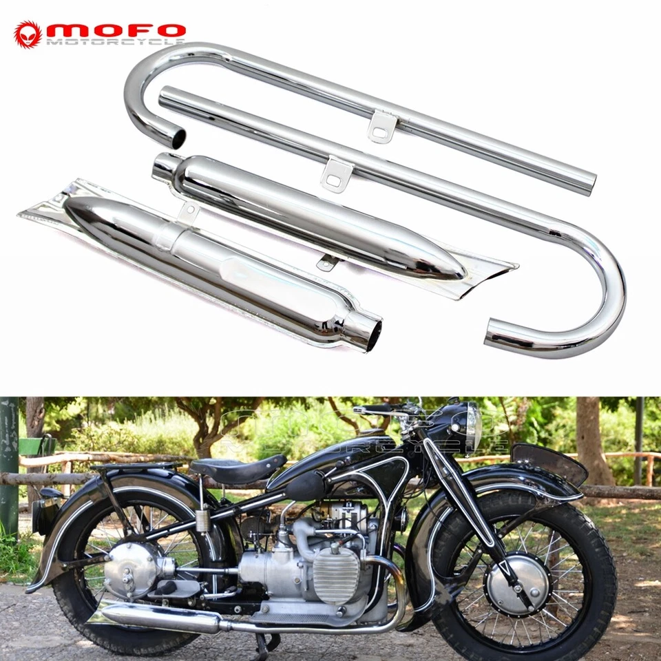 Tubo silenciador cola de pez completo para BMW M1 M72 R71 R12 Sidecar Ural Dnepr MT12 Foto 2 de 4
