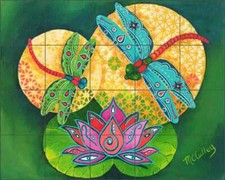 Dragonfly Tile Backsplash Debbie McCulley Centered Art Ceramic Mural POV-DM004