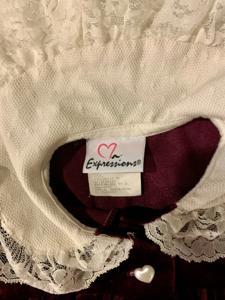 Expressions Girl's Dark Red Holiday Party Dress w Heart Buttons sz 3T Christmas - Image 4 of 4