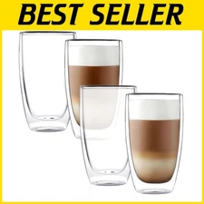 Heat-Resistant Insulated Glass Coffee Cup - 13.5oz