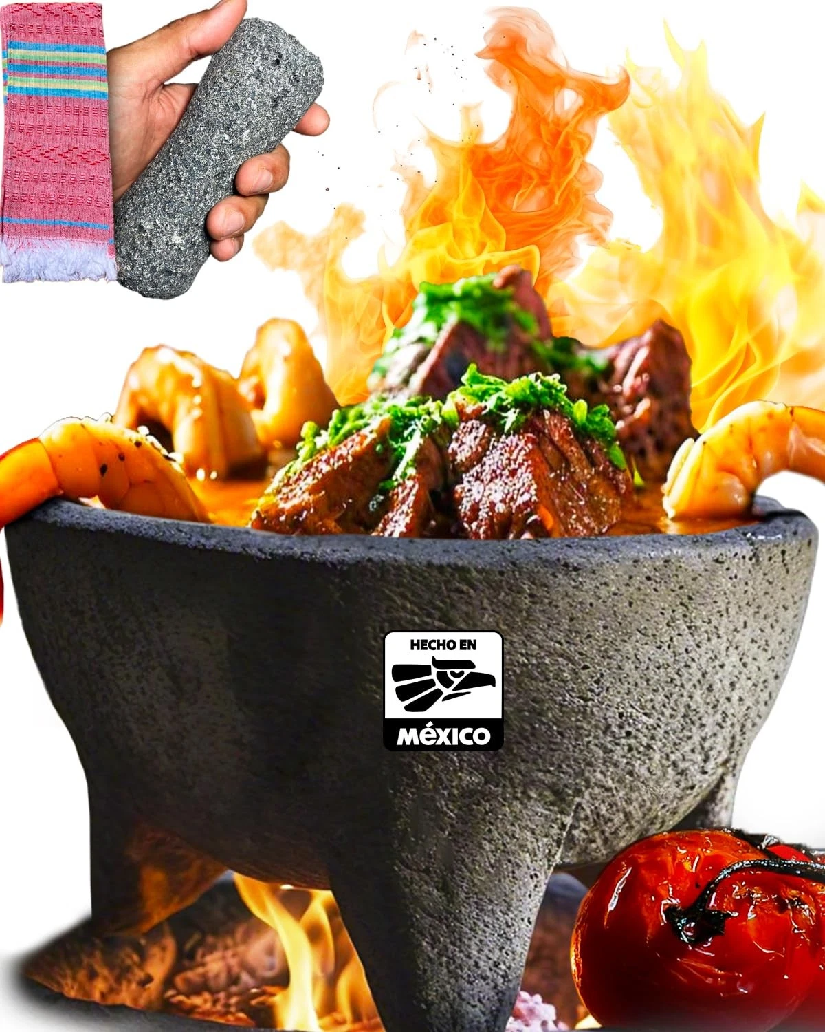 Authentic Molcajete Mexicano Made of Volcanic (8 in) Large, Rock