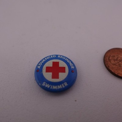 Red Cross Advanced Beginner Swimmer Pinback Button Round Vintage