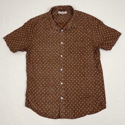 Outerknown Shirt Mens Large Brown Floral Organic Cotton Hemp Button Up Camp Hike
