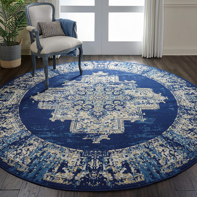 Nourish Your Space: Navy Blue 8' Round Area Rug - Easy Clean & Non-Shedding