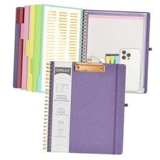 Foldable Spiral Clipboard Folio with Storage Zipper Pouch, 5 Plastic Folders