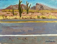 Original Painting Plein Air Arizona Desert Cactus Road Signed 12 X 16