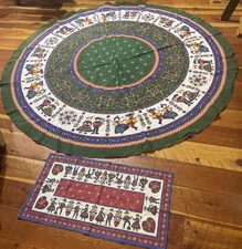 S.E.I.T. Dutch Folk Art Vintage 66" Round Cotton Tablecloth & Table Runner