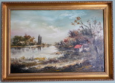 Large Vintage Original Oil Painting Signed Berson  Ornate Gilt Frame