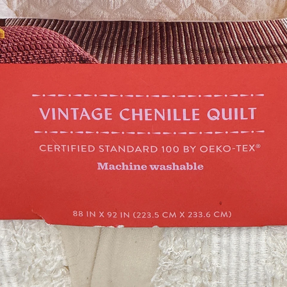 Edredón de chenilla Opalhouse Jungalow vintage completo Queen Ethel 88x92 Oeko Tex crema Foto 4 de 4