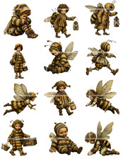 Junk Journal Supplies Vintage Bees Fairy Collage Sheet Scrapbook Card Toppers