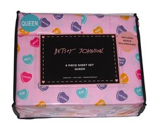 Betsey Johnson 6-Pc Valentines Candy Hearts Microfiber Pink Queen Sheet Set NIP