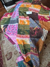 INDIAN KANTHA VINTAGE BLANKET THROW QUILT BEDSPREAD HAND STITCHED, REVERSIBLE 10