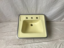 Vintage Mid Century Manchu Yellow Porcelain Drop In Bath Sink Standard 300-26E