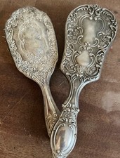 Set of 2 Vintage Silver Plated Hair Brushes Art Nouveau Style Heavy Silverplate