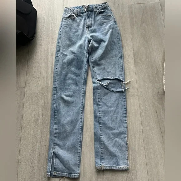 Momokrom Jeans Pants Light Wash Denim Distressed Relaxed Fit 