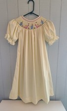    Vintage Smocked Yellow Stripe Bishop Dress Snails/Flowers Girls Size 6 Easter