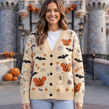 Disney Halloween Mickey Ghost Pumpkin Cardigan, Spooky Sweater